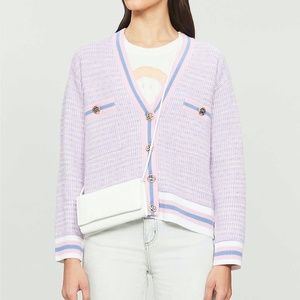Sandro | Lyna Cropped Tweed Cardigan | Lavender Purple Button Sweater Cardigan